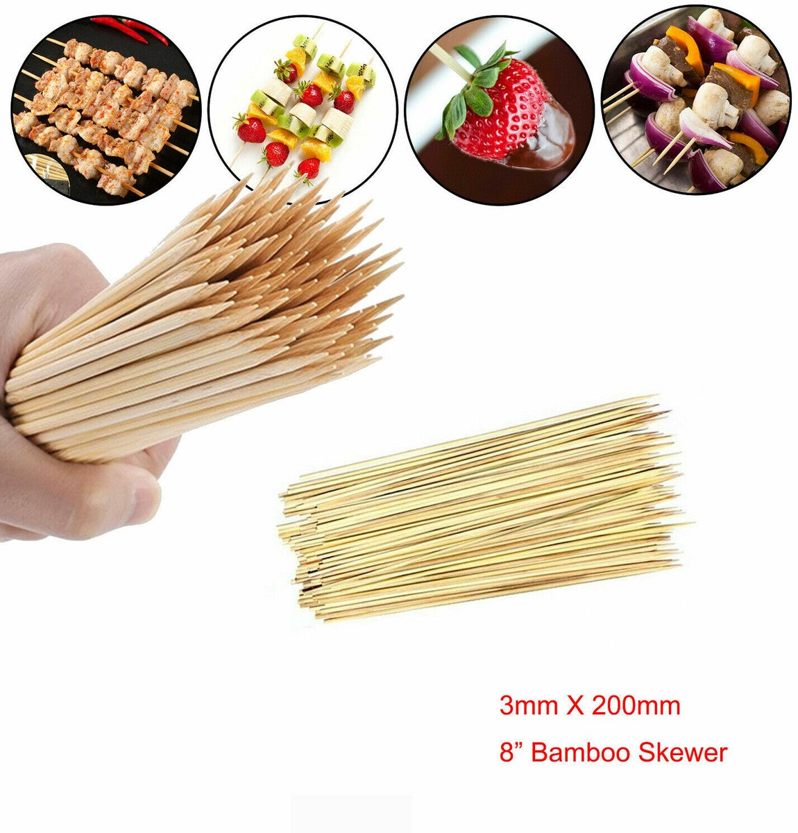 6 Inch BRBQ Wooden Bamboo Shashlik 40pcs pack