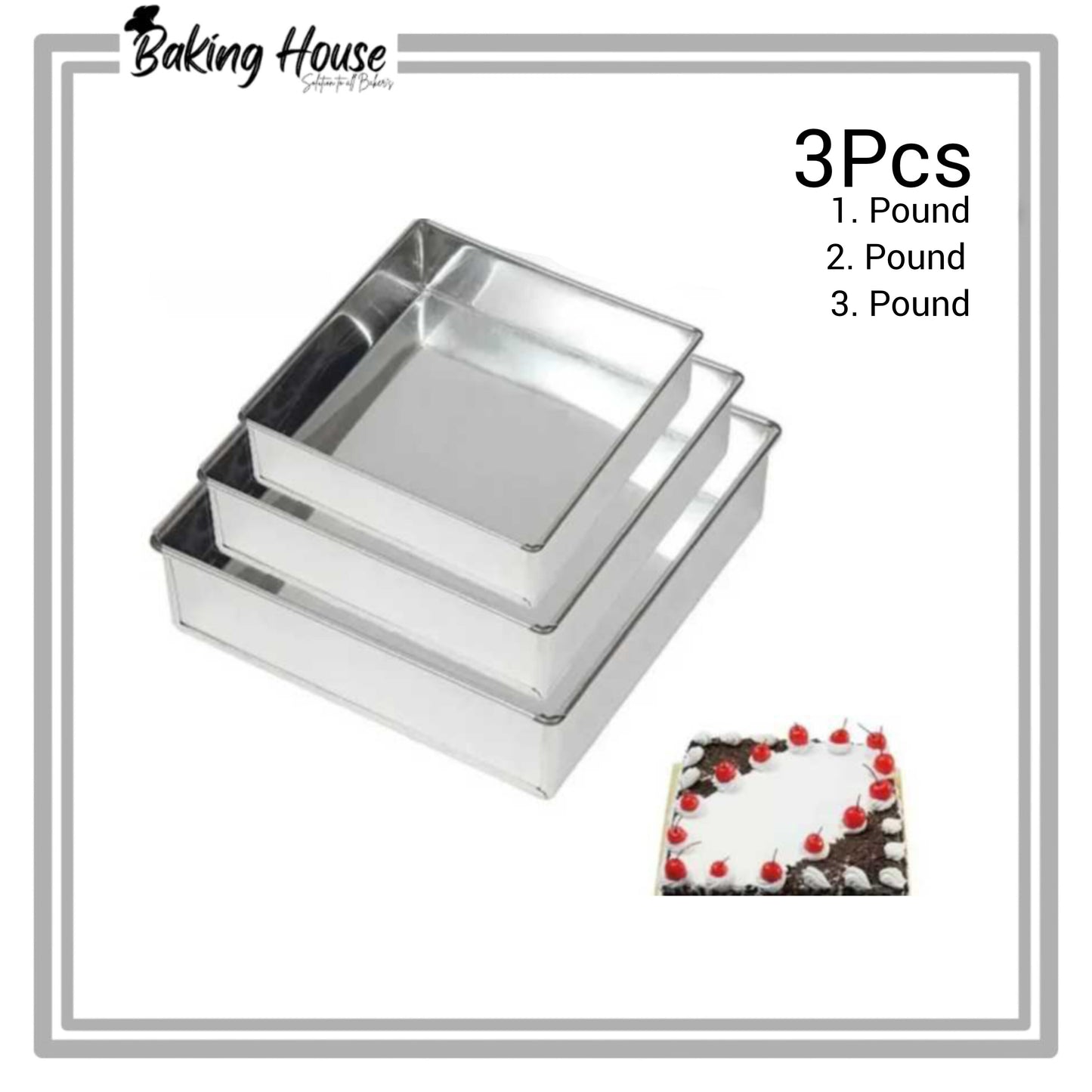 3pcs Square Stainless Steel Cake Pan Set