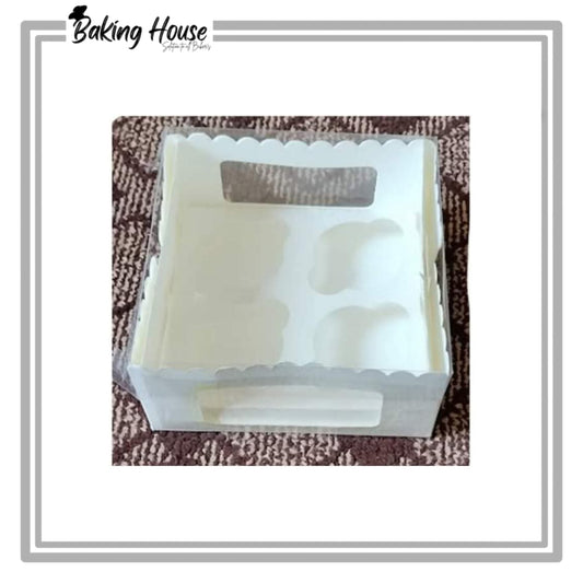 4 Cupcake White Transparent Lid Box