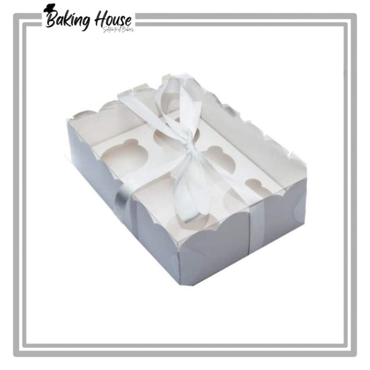 6 Cupcake White Transparent Lid Box