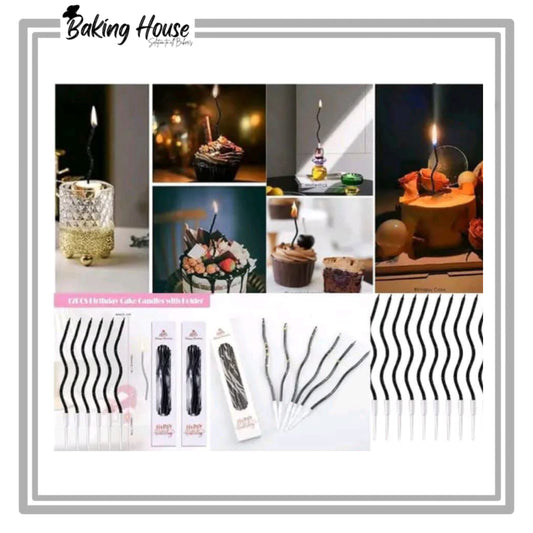 6pcs Black Spiral Candle For Cake Decorationg
