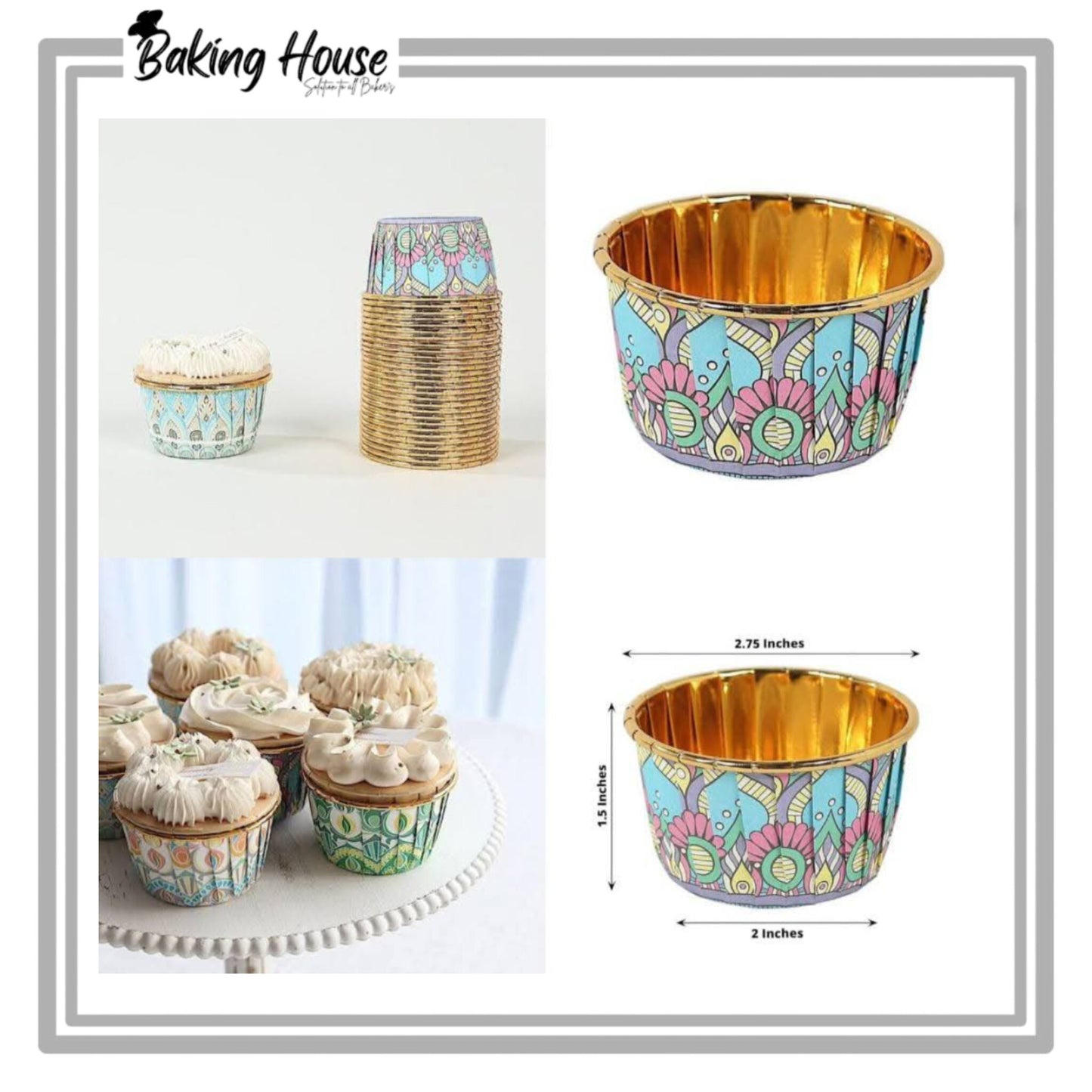 50pcs Printer Golden Cupcakes Liner